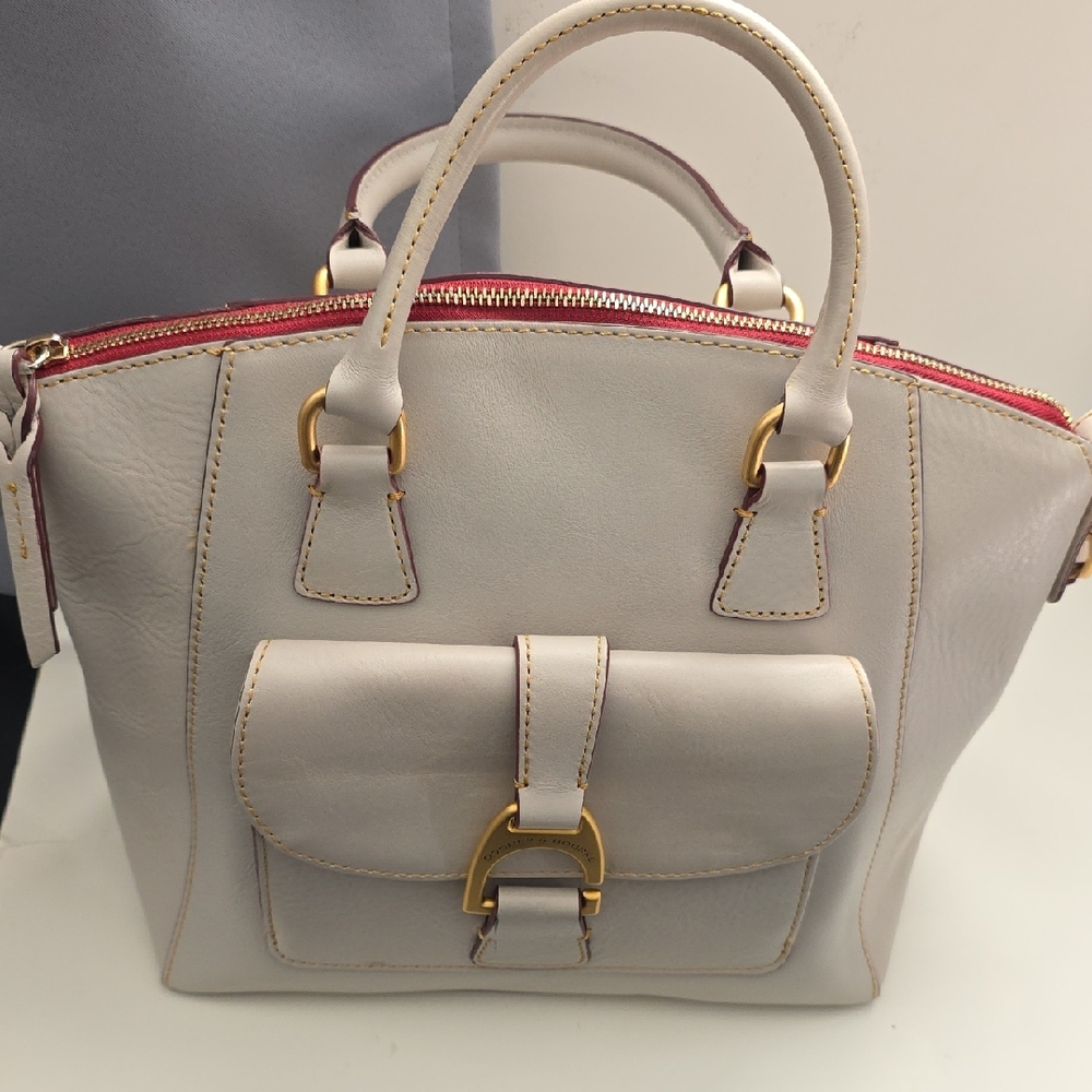 Dooney & Bourke Cream Satchel with Red Accents